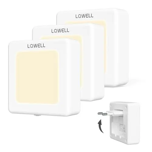 Produktbild: LQWELL® Nachtlicht Steckdose Faltbar mit Dämmerungssensor, Nachtlampe Einstellbare Helligkeit, Automatisch Steckdosenlicht, Orientierungslicht Warmweiß für Kinder Zimmer Gang Treppen (Weiß, 3 STK)