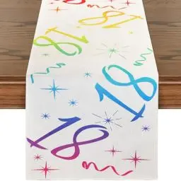 Produktbild: LRartdeco Tischläufer Geburtstag Tischläufer Bunt 18 Jahre Dekoration Tischlaufer Happy Birthday Bwaschbar Tischdecke 40x140cm Leinenoptik für Partys Geburtstagsdeko Feier Dekoration