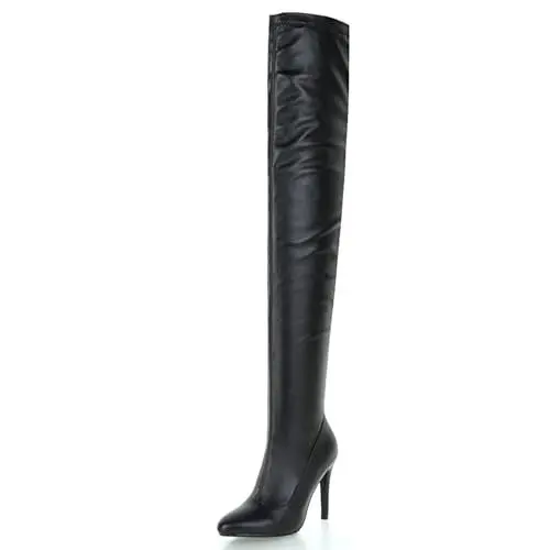 Produktbild: Lroey Reoly Damen-Stiletto-Overknee-Stiefel, Anzugstiefel Pointed Toe Höhe Ferse Overknees Stiefel Zip, P8624Ti Schwarz Gr 48 EU