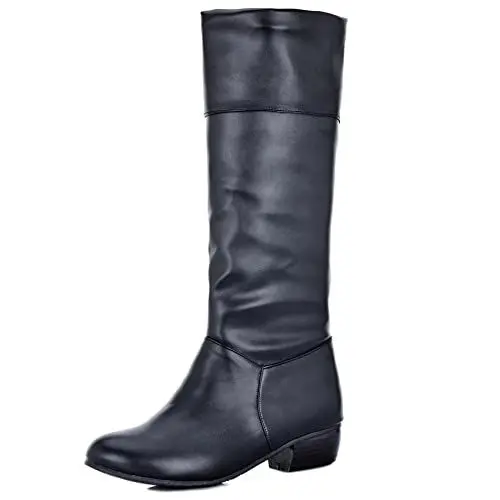 Produktbild: Lroey Reoly Damen Hohe Stiefel mit Blockabsatz, Lockere Stiefel Leisure Ohne Verschluss Overknees Stiefel Mitte Absatz Runde Zehen 296 Schwarz/Dl Gr 47 EU