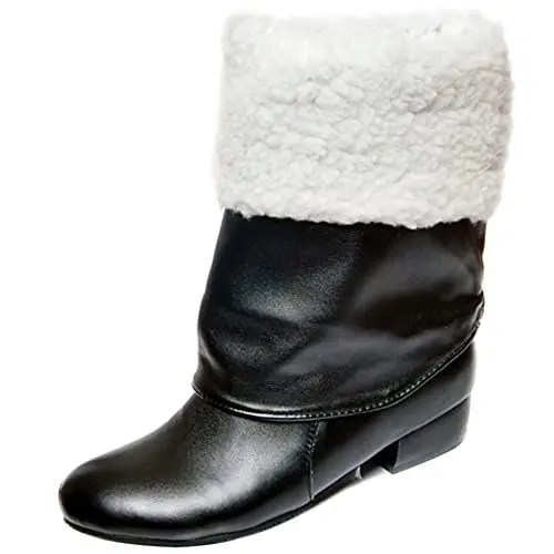 Produktbild: Lroey Reoly Damen Hohe Stiefel mit Blockabsatz, Winterstiefel Leisure Ohne Verschluss Overknees Stiefel Mitte Absatz Runde Zehen Pelzgefüttert 297 Schwarz/Hm Gr 45 EU