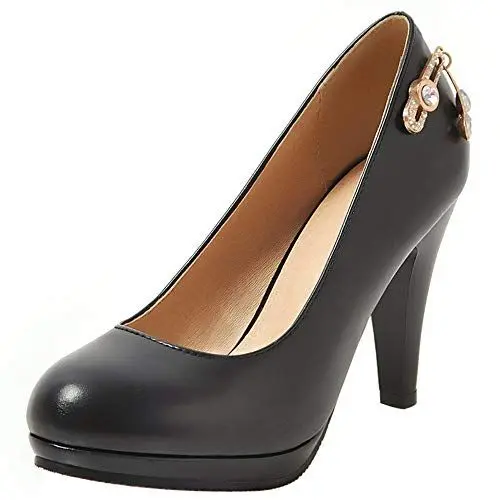 Produktbild: Lroey Reoly Damen Kleiderpumps, Pump Trichterabsatz Elegant Hochzeitsschuhe Höhe Ferse Runde Zehen mit Plateau Glitzersteine Schwarz Gr 32 EU
