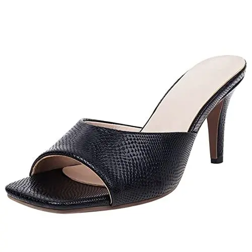 Produktbild: Lroey Reoly Damen Pantoletten mit Absatz, Sandalen Snakeskin Print Mode Stiletto Party Schuhe Ohne Verschluss 227 Schwarz Gr 41 EU