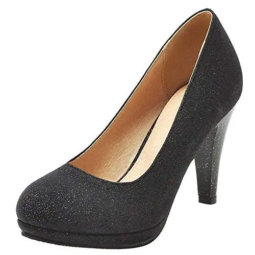 Produktbild: Lroey Reoly Damen Party Schuhe, Pump Trichterabsatz Elegant Hochzeitsschuhe Höhe Ferse Runde Zehen mit Plateau Glitzer Schwarz Gr 33 EU