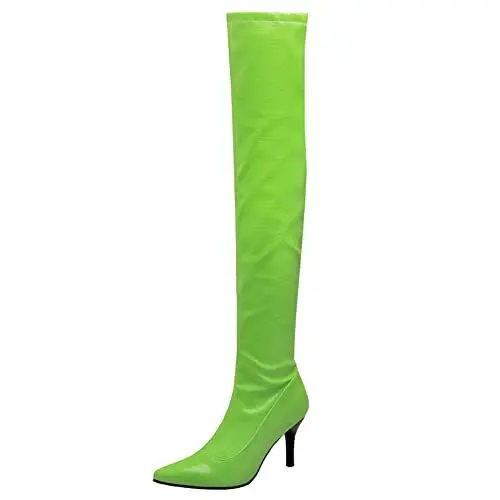 Produktbild: Lroey Reoly Damen Stiletto Overknee Stiefel, Partystiefel Mode Zip Overknees Stiefel Höhe Ferse Pointed Toe Feste Stiefel 328 Grün Gr 40 EU