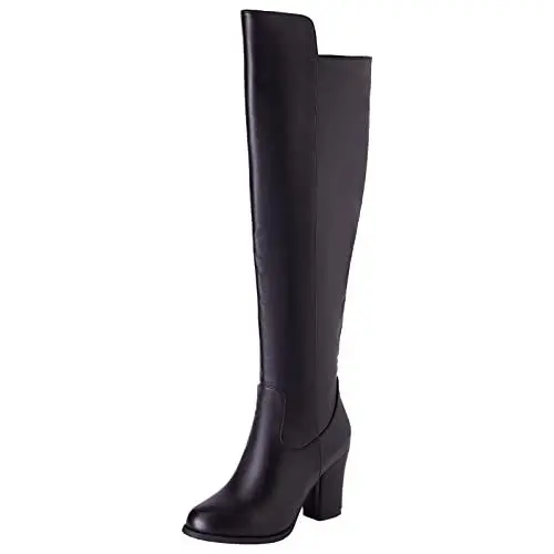 Produktbild: Lroey Reoly Damenstiefel mit Blockabsatz Über Dem Knie Runde Zehe Hoher Absatz Winterstiefel Zip Party Lange Stiefel Overknee Schwarz Gr 50 EU