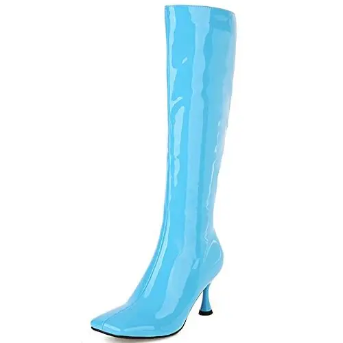 Produktbild: Lroey Reoly Hohe Stiefel Kitten Heel Damen, Partystiefel Mode Zip Overknees Stiefel Höhe Ferse Square Toe 311 Blau Gr 45 EU