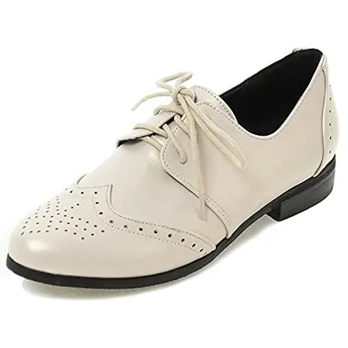 Produktbild: Lroey Reoly Oxford Niedrige Absatz Damen, Schuhe Runde Zehen Mode Flach Brogue Schnüren 134 Weiß Gr 37 EU