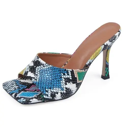 Produktbild: Lroey Reoly Pantoletten Für Damen, Offene High-Heel-Sandalen Ohne Verschluss Stiletto Mule, 15219Fhv Snakeskin Gr 43 EU