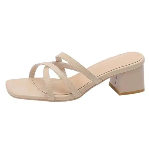 Produktbild: Lroey Reoly Pantoletten Für Damen, Offene Sandalen mit Mittelhohem Absatz Ohne Verschluss Leisure Blockabsatz Mule, 13897Dww Aprikose Gr 33 EU