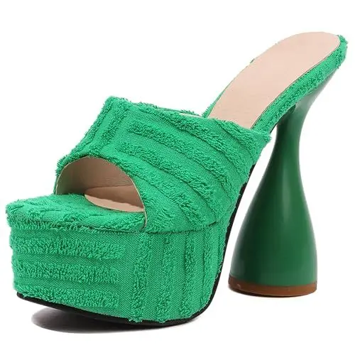 Produktbild: Lroey Reoly Pantoletten Für Damen, Peeptoe-Sandalen mit Hohem Absatz Ohne Verschluss Louis XV Absatz Mule mit Plateau, 15589Wfw Grün Gr 35 EU