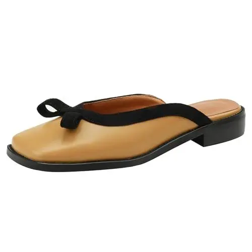 Produktbild: Lroey Reoly Pantoletten Für Damen, Sandalen mit Quadratischer Spitze und Niedrigem Absatz Ohne Verschluss Blockabsatz Mule Bogen, 11749Nry Khaki Gr 40 EU