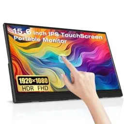 Produktbild: Lrtzcbi 15,6 Zoll Touchscreen Tragbarer Monitor, FHD 1080P IPS Panel USB Typ C HDMI Laptop Bildschirm Erweiterung mit Integriertem Ständer, Tragbarer Monitor für Laptop/PS4/Switch/Phone/Raspberry Pi