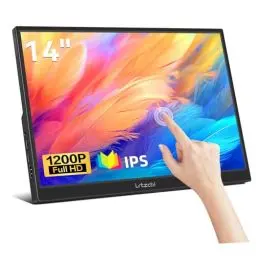 Produktbild: Lrtzcbi Tragbarer Monitor Touchscreen 14 Zoll, HDR 1920x1200P IPS PC Bildschirm mit HDMI und USB C Eingang, Tragbarer Monitor für Laptop Switch Telefon PC Raspberry pi