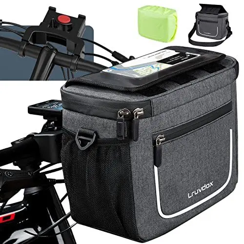 Produktbild: Lruvdox Fahrradtasche Lenker mit lenkeradapter für Fahrrad und elektrofahrräder, 5L fahrradkorb vorne wasserdicht lenkertasche e-Bike mit handyhalterung, Touchscreen und Abnehmbarer Schultergurt