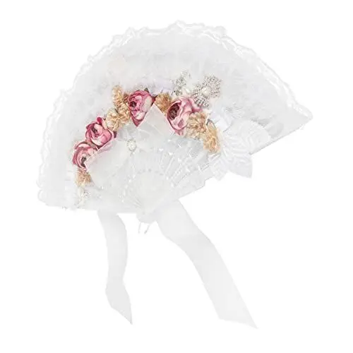 Produktbild: LRXIYODE Braut Faltfächer mit Spitze Eleganter Hochzeitsfächer mit Blumen Dekoration für Hochzeit Brautdusche und Polterabend Handfächer für Stilvolle Feiern und Dekoration
