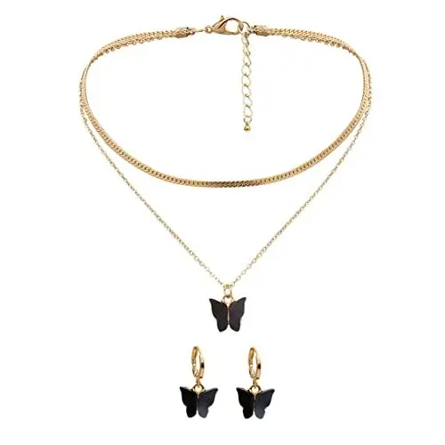 Produktbild: LRXIYODE Schmetterlinge Halskette Ohrringe Set Elegantes Damenschmuckset Modisches für Besondere Anlässe Stilvoller Modeschmuck für Look