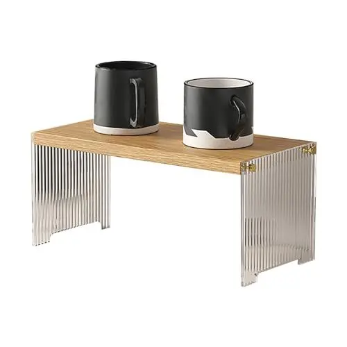 Produktbild: LSFYYDS 2-stöckiges Kaffeetassenregal, Kaffeetassenhalter aus Holz, Kaffeetassen-Aufbewahrungsregal, Präsentationsregal, Organizer für Wohnzimmer, Schlafzimmer, Dekoration (Holzfarbe 1