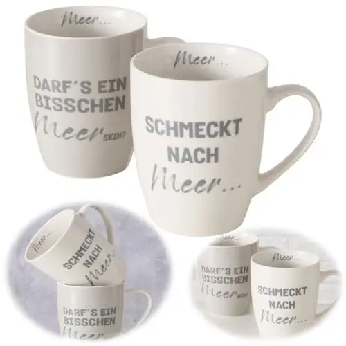 Produktbild: LS-LebenStil 2´er Set Jumbo Kaffeebecher 350ml Keitum Spruch Meer Martitim Henkelbecher Kaffeetasse
