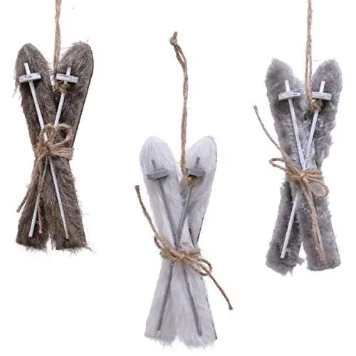 Produktbild: LS-LebenStil 3X Deko-Objekt Skier Stöcke 17cm Fellimitat Winter Christbaum-Hänger Nostalgie