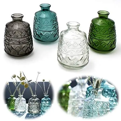 Produktbild: LS-LebenStil 4X Retro Glas-Vase 15x11cm Set Deko Tisch-Vase Blumenvase Mini Väschen Flaschen
