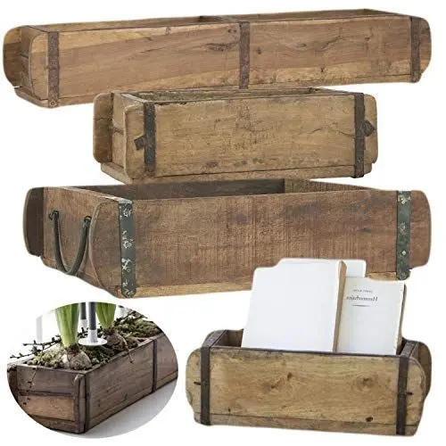 Produktbild: LS-LebenStil Echte Alte Holz Aufbewahrung-Box Ziegelform 2-Fach Braun 57x15x10cm Original Unika ideal als Holzbox, Holzkiste, Holzkasten, Pflanzkübel, Ordnungsbox, Allzweckkiste, Aufbewahrungskiste
