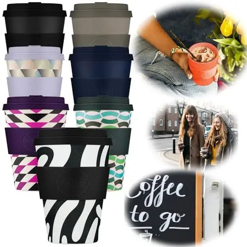 Produktbild: LS-LebenStil Ecoffee Cup Basket Case Schwarz Black 400ml PLA Premium Coffee to Go Becher Wiederverwendbar