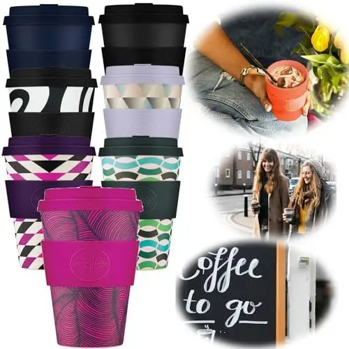 Produktbild: LS-LebenStil Ecoffee Cup Otrobanda Pink Schwarz 400ml PLA Coffee to Go Becher Wiederverwendbar