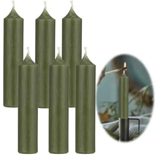 Produktbild: LS-LebenStil Exklusive Stabkerzen 6 Stück Ribe Set Grün/Waldgrün 11x2,2cm - Made in Denmark - Spitzkerzen Tafelkerzen für die perfekte Tischdeko Hochzeit Taufe Advent Weihnachten Unparfümiert
