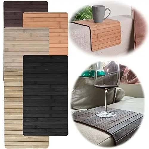 Produktbild: LS-LebenStil Holz Sofatablett 44x24cm Schwarz Flexibles Couch-Tablett Armlehnen-Ablage Unterlage