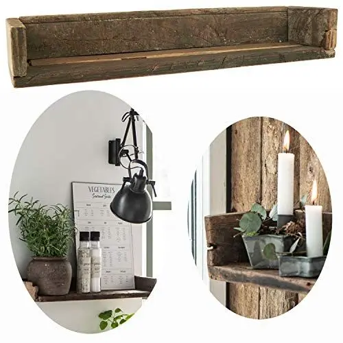 Produktbild: LS-LebenStil Holz Wand-Regal Ziegelform Braun 60cm Wandboard Küchen-Regal Bücherregal Recycelt Badregal, Ablageboard, Gewürzregal, Dekoregal, Schweberegal nachhaltig Upcycling