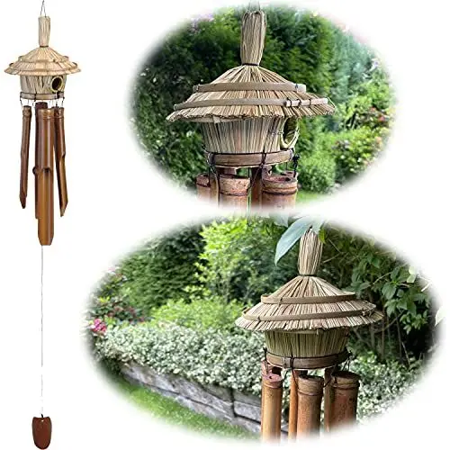 Produktbild: LS-LebenStil Holz Windspiel Klang-Spiel Bambus 45cm Vogelhaus Klangröhren Garten Feng Shui