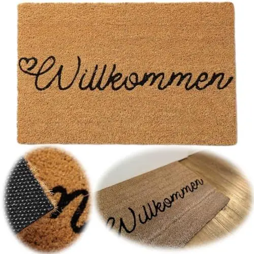 Produktbild: LS-LebenStil Türmatte Fußmatte Kokos Willkommen 60x40cm Braun Natur Kokosmatte Flur Fußabtreter Türvorleger Schmutzfangmatte Fußabtreter Türvorleger Abstreifer Schmutzmatte Gummimatte
