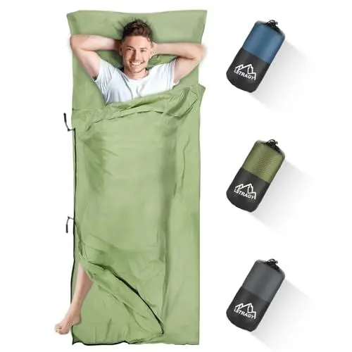 Produktbild: LSTRAGY Hüttenschlafsack - Upgegradeter 2in1 Mikrofaser-Schlafsack Mit Durchgehendem und Fußreißverschluss, Ideal für Backpacking, Hostels und Hütten - 220 x 95 cm