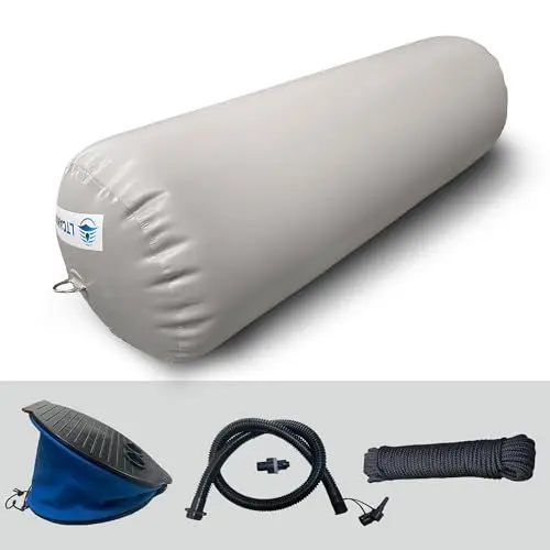 Produktbild: LTCANOPY Robuster aufblasbarer Bootsfender, 30 x 76 cm Bootsstoßstange für Docks, Yachten, Segelhäfen, Grauer Bootsfender mit 10 m doppelt geflochtenem Nylonseil, Fußpumpe
