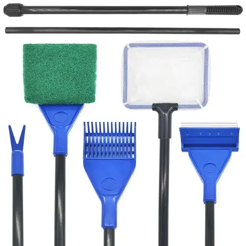 Produktbild: LTHERMELK Aquarium Reinigungsset 5-in-1 Aquarium Reinigung Set Einschließlich Algenschaber Fischnetz Kiesrechen Schwammbürste Wasserpflanzengabel Aquarium Reinigungswerkzeug