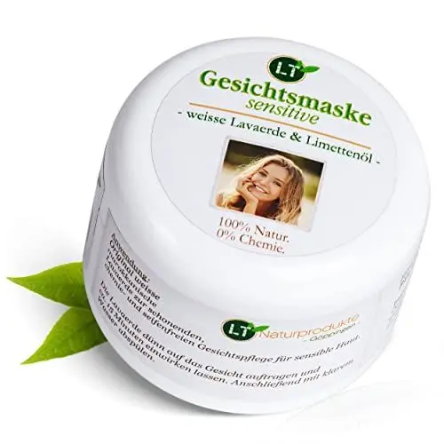 Produktbild: LT-NATURPRODUKTE Bio-Gesichtsmaske SENSITIVE aus weisser Lavaerde/Kaolin | Limettenduft | 150ml | vegan, chemie- und seifenfrei | für trockene Haut