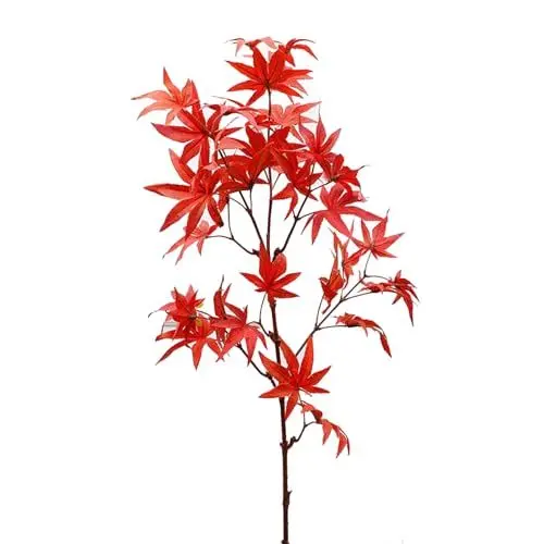 Produktbild: LTSQIN 83 cm Langer Simulations-Ahornblatt-Stiel, hoher Simulationsgrad, Gartendekoration, Ahorn-Herbst-Landschaftsbau, Blätter, Herbst- und Winteratmosphäre, geeignet für Heimdekoration (Rot)