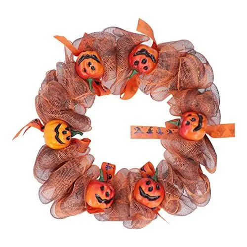 Produktbild: Halloween-Türkranz-Dekorationen, Haustür-Hänge-Kürbis-Netzkranz, Haustür-Aufhänger, Kranz-Dekoration, Halloween-Kürbis, für drinnen und draußen, Party-Dekorationen