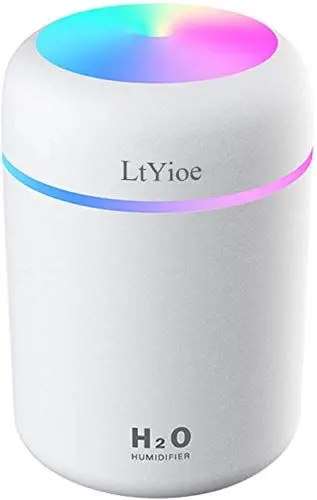 Produktbild: LtYioe Luftbefeuchter, Persönlicher Desktop Mini Luftbefeuchter mit Bunter Cooler Nachtlichtfunktion, Automatische Abschaltung und Super leise für Auto, Büro, Schlafzimmer (Weiß)