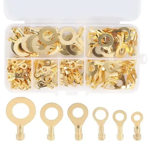 Produktbild: Luabue 150 Stück Ringkabelschuh Set Ringaugen Messing Crimpkabelverbinder Kabelschuh Kabelstecker Flachstecker Ring Terminals Steckverbinder Sortiment M10 M8 M6 M5 M4 M3 für Auto Motorrad KFZ