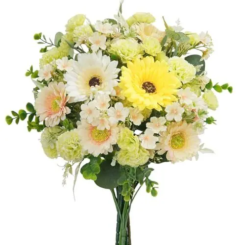 Produktbild: Luabue Künstliche Blumen Wie Echt Kunstblumenstrauß mit Gerbera Eukalyptus Nelke Kunstblumen Deko Seidenblumen Dekoblumen für Vase Tisch Balkon Hochzeit Dekoration