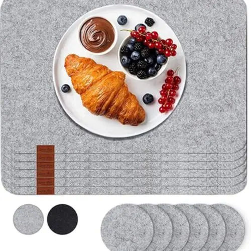 Produktbild: Luana Rose Platzsets aus Filz 12er Set in Anthrazit - Tischset abwischbar - 44x32 cm Filzuntersetzer - Hochwertige Platzdeckchen abwaschbar - Tischuntersetzer Platzset + Glas Untersetzer-Set