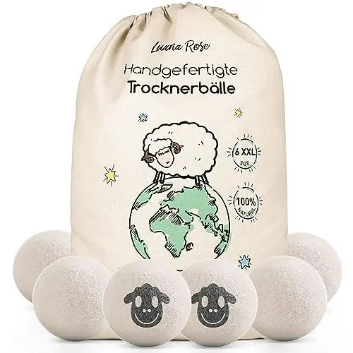 Produktbild: Luana Rose Trocknerbälle für Wäschetrockner -100% Schafwolle, Öko-Freundlicher Weichspüler, Sparen Sie Zeit & Energie- Perfekt Trockenball für Daunen - Tennisbälle zum Waschen -Set 6 Stkv