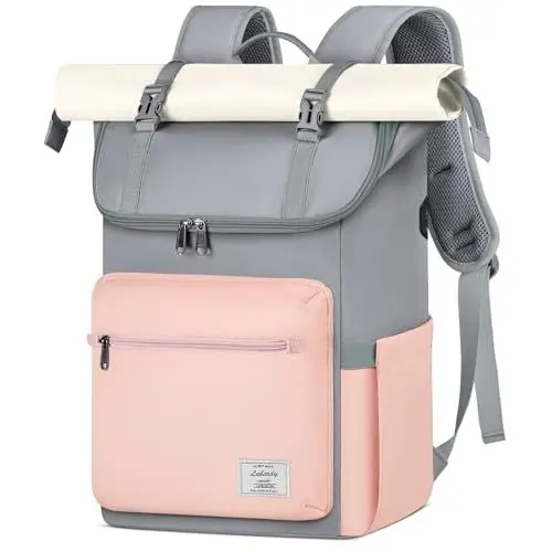 Produktbild: Lubardy Rolltop Rucksack Herren Damen Wasserdicht Rucksack Herren Laptop Rucksack 17,3 zoll Schulrucksack Daypacks für Uni Arbeit Reisen Freizeit Grau
