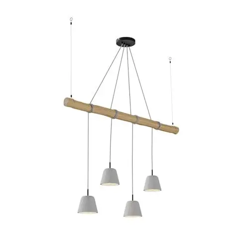 Produktbild: Lucande Beton Pendelleuchte 'Asta' (Skandinavisch) aus Beton, Holz u.a. für Wohnzimmer & Esszimmer (4 flammig, E14) - Deckenlampe, Esstischlampe, Hängelampe, Hängeleuchte, Wohnzimmerlampe