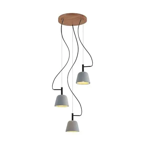 Produktbild: Lucande Beton Pendelleuchte 'Otavis' (Modern) aus Beton, Holz u.a. für Wohnzimmer & Esszimmer (3 flammig, E14) - Design-Hängeleuchte, Esstischlampe, Hängelampe, Hängeleuchte, Wohnzimmerlampe