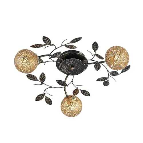 Produktbild: Lucande Deckenlampe Metall schwarz gold, Deckenstrahler Landhaus floral Blätterdesign ohne Leuchtmittel Deckenleuchte Küche Wohnzimmer Esszimmer