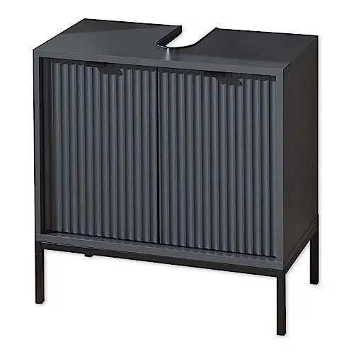 Produktbild: LUCERA Badezimmer Waschbeckenunterschrank in Grau matt - Bad Unterschrank Badezimmerschrank mit viel Stauraum - 60 x 60 x 32 cm (B/H/T)
