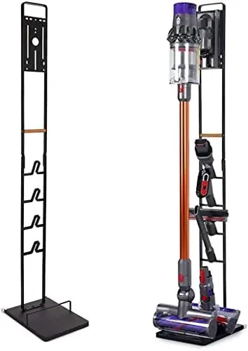 Produktbild: Luchs Ständer Universal für Akkusauger/Handstaubsauger - Organizer für Dyson V6, V7, V8, V10, V11, V15, DC30, DC31, DC34, DC35 Standfuß Halterung Rahmen auf RÄDERN und HOLZGRIFF (Schwarz)